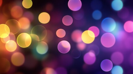 Fototapeta premium Colorful Glowing Circles on Dark Backdrop Creating a Festive Abstract Background with Bokeh Effects