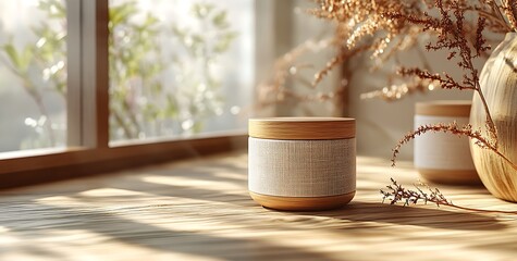 Aesthetic Home Decor Wooden Candle Holder and Dried Flowers in Natural Light