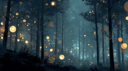幻想的な光のある夜の森のイメージ