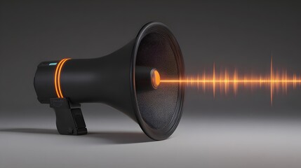 A megaphone with abstract sound waves, emphasizing communication and energy in a sleek, modern composition.