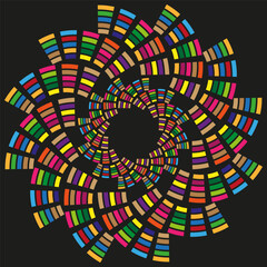 Abstract spiral composition. Radial geometric pattern. Colorful twisted Vector. Modern hypnotic illustration. EPS 10.