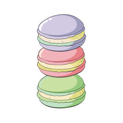 A delightful stack of colorful macarons presented on a clean white background