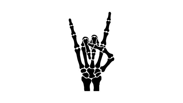 Skeleton hand rock on gesture with transparent background