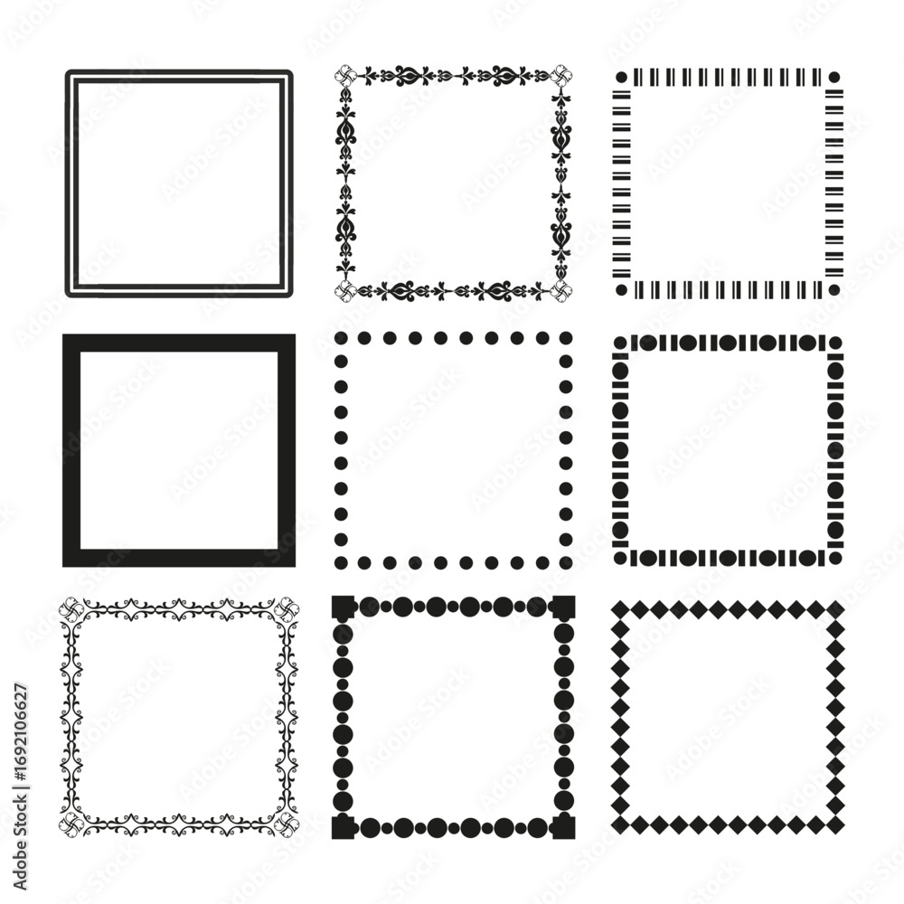 Poster set of square frames. dotted border elements. geometric shapes vector. minimalist graphic design. ep
