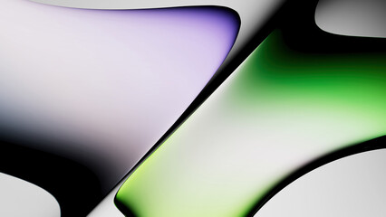 3d render. Abstract background of smooth liquid glass shapes and bubbles. Fluid gradient of pastel and neon colors