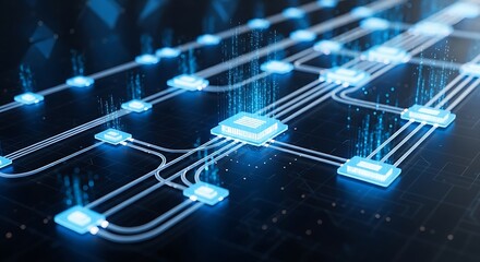 Futuristic Network - Interconnected Nodes and Data Flow in a Digital World.