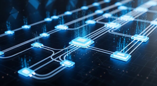 Futuristic Network - Interconnected Nodes and Data Flow in a Digital World.
