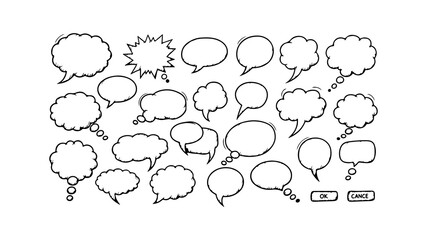 Speech bubbles and comic elements with transparent background