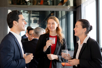 Group team business people meeting and celebrating for success in modern office, collaboration and event of teamwork in modern office, communication and networking with marketing.