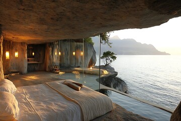 Luxury Cliffside Cave Suite Ocean View Sunset