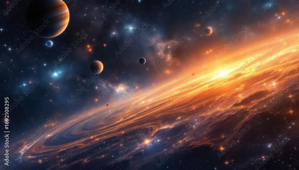 Wall mural unknown planet from outer space. space nebula. cosmic cluster of stars. outer space background
