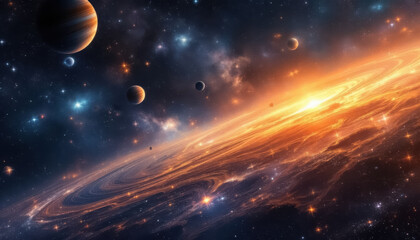 Unknown planet from outer space. Space nebula. Cosmic cluster of stars. Outer space background