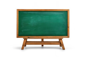 Empty green chalkboard on wooden easel isolated on white background