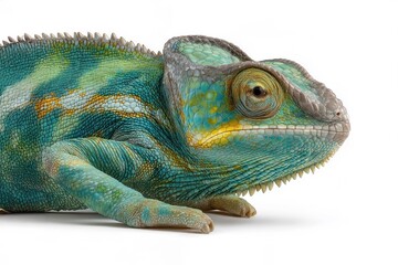 Obraz premium Panther chameleon showing vivid colors on white background