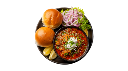 Delicious Misal Pav Indian dish with buns and onions,