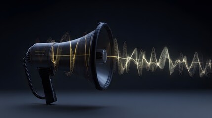 A megaphone with abstract sound waves, emphasizing communication and energy in a sleek, modern composition.