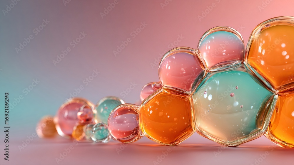 Poster colorful abstract molecules forming a complex structure on gradient background