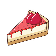Delicious strawberry cheesecake slice with rich red sauce drizzle