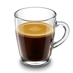 Aromatic espresso rests in a clear glass cup, its dark, rich color creating an inviting visual.