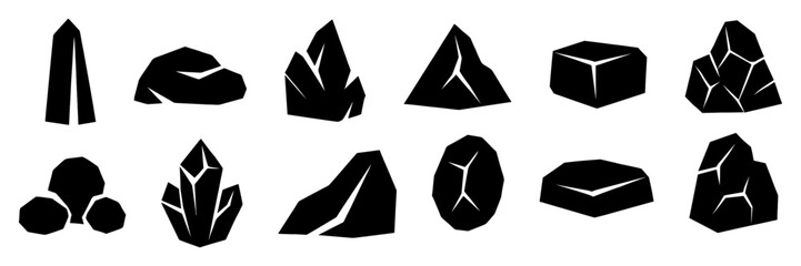 rocks and boulders silhouette icons set