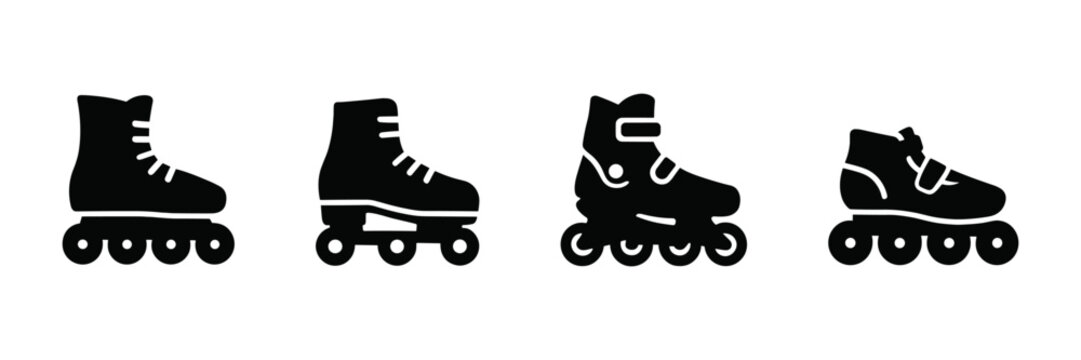 inline roller skates silhouette icons set