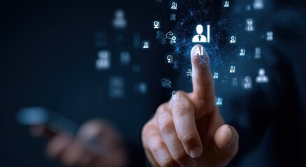 Hand touching a digital AI profile icon