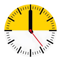 Illustration of clock face showing time passing with half of the clock face in yellow isolated on white background