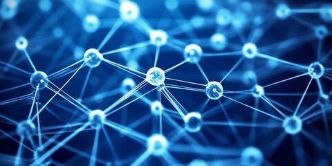 Intricate Web of Bright Blue Dots and Lines Forming Connections Over a Deep Blue Background