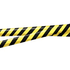 Horizontal black and yellow caution tape stretches diagonally, indicating danger and boundary limit.