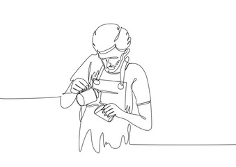 Barista is pouring coffee into glasses