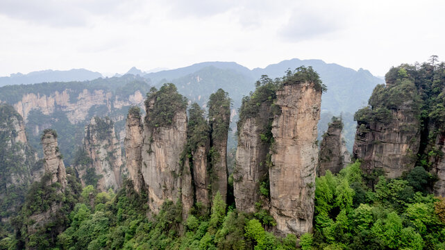 Aerial View of Five Finger Peak in Zhangjiajie Mountains