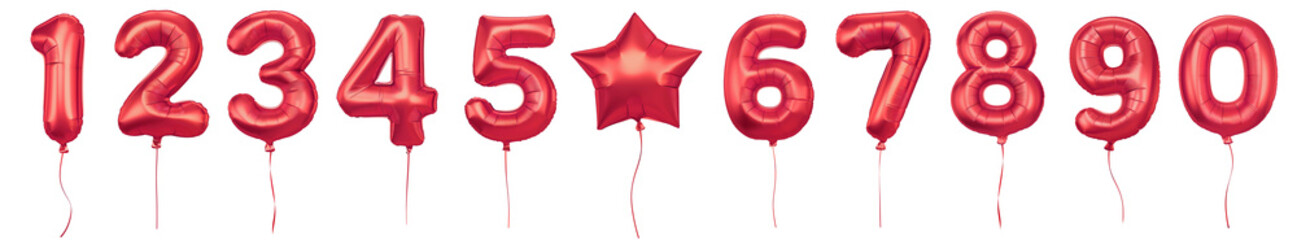 Red Number and star Balloon Set with ribbons