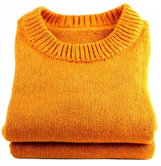 Folded, vibrant orange knitted sweater, close-up