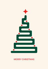 Minimalist Christmas Tree Holiday Card. Rounded Geometric Shape. Eps10 Minimal Illustration.
