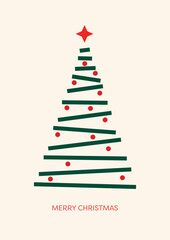 Minimalist Christmas Tree Holiday Card. Eps10 Illustration.