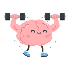 Cartoon Brain  lifting dumbbells   Weights