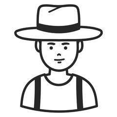 A farmer with hat. Portraits of people black outline stroke. Vector pictures of avatar icon.