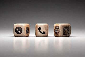 Contact icons on wooden cubes
