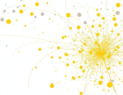 Abstract explosion of yellow and gray dots connected by thin lines