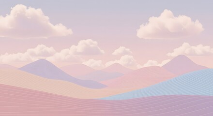 Serene Pastel Mountain Landscape with Clouds