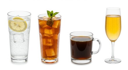 Variety of Drinks: Sparkling Water, Iced Tea, Black Coffee, Champagne