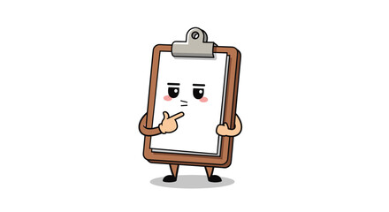 Puzzled clipboard character thinking deeply about a difficult question