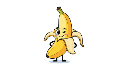 This winking peeled banana character dancing with its hands on its hips is a fun and playful image
