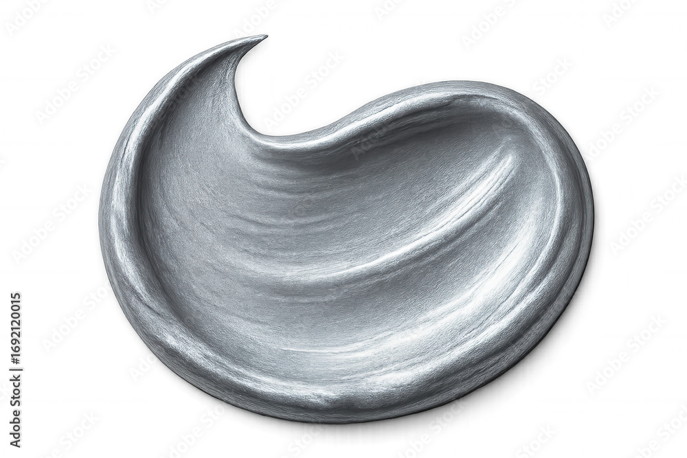 Poster metallic silver paint or cream texture forming a round shape with a wavy edge on a transparent backg