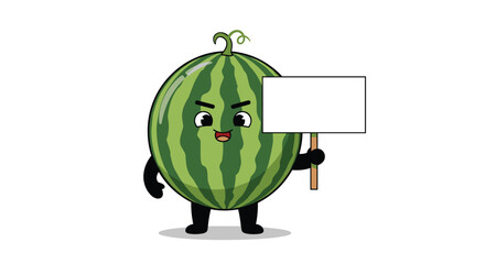 Angry watermelon character holding blank sign and ready to speak out