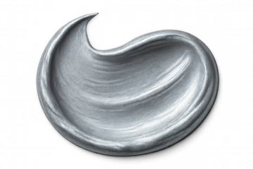 Metallic silver paint or cream texture forming a round shape with a wavy edge on a transparent background