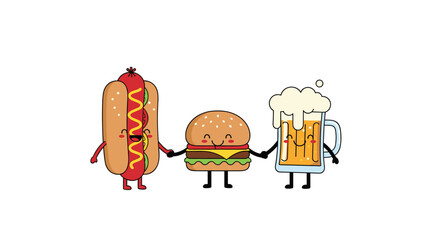 Happy food friends holding hands together celebrating good times