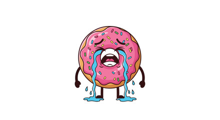 Pixel art sad donut crying tears of joy over delicious frosting and sprinkles