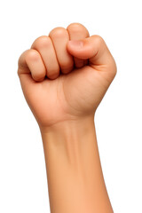 Human fist in a vertical position isolated on transparent background
