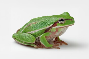 Fototapeta premium Green tree frog resting on white background
